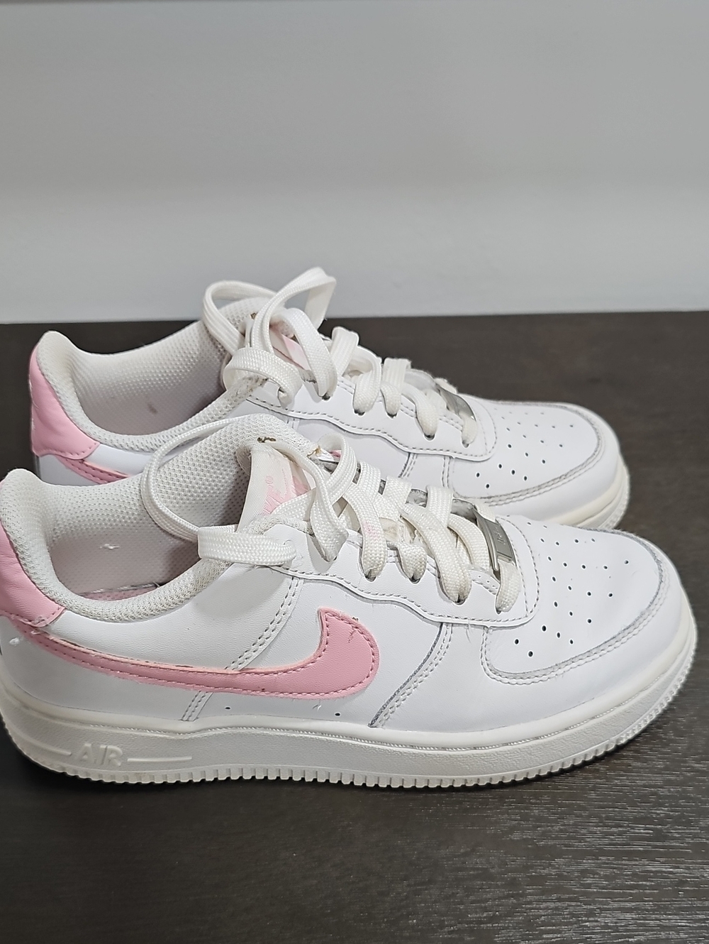 Nike Kids White Sneakers with Pink Swoosh